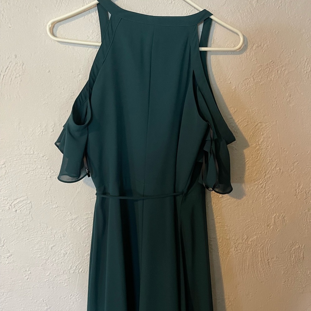 Lulus Easy  Listening Forest Green Cold-Shoulder Wrap Maxi Dress - Picture 11 of 12